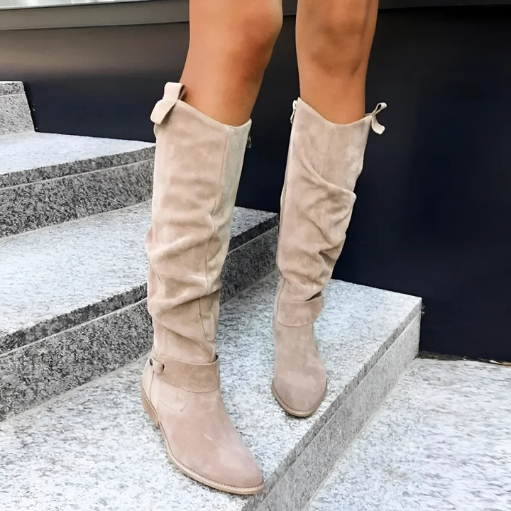 Bottes Hautes en Daim Femme – Zip Latéral et Talon Bloc