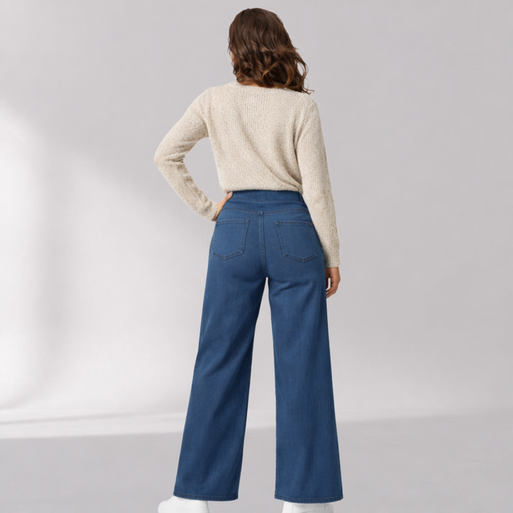 Pantalon Taille Haute à Jambes Larges avec Taille Élastique