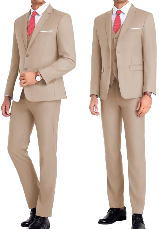 Costume Trois Pièces Homme Coupe Formelle avec Col Notch et Gilet Quatre Boutons