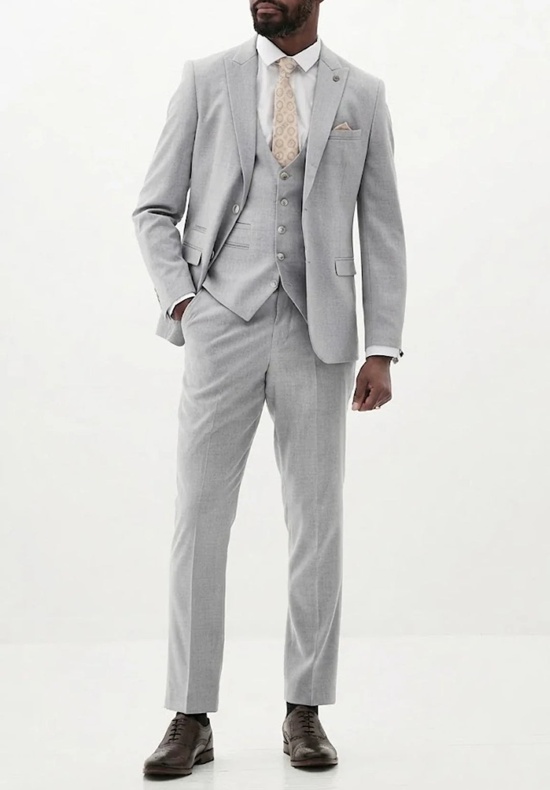 Costume Trois Pièces Homme Coupe Slim avec Col Notch et Gilet Six Boutons