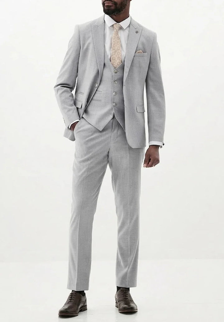 Costume Trois Pièces Homme Coupe Slim avec Col Notch et Gilet Six Boutons