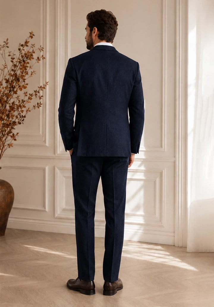 Men’s Regular-Fit Three-Piece Herringbone Suit with Buttoned Vest