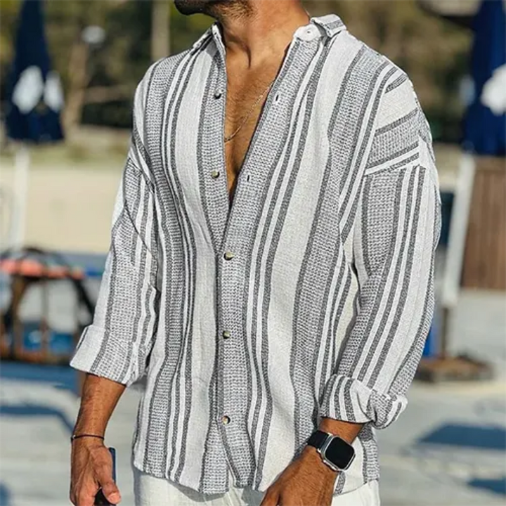 Hommes Chemise Boutonnée Décontractée À Rayures | Manches Longues