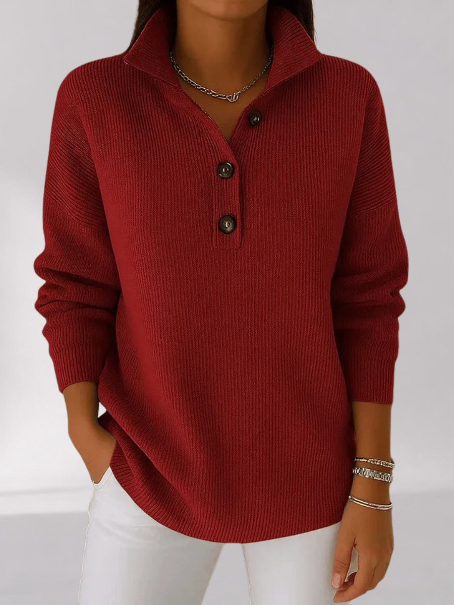 Pull Col Polo à Col V avec Patte Boutonnée