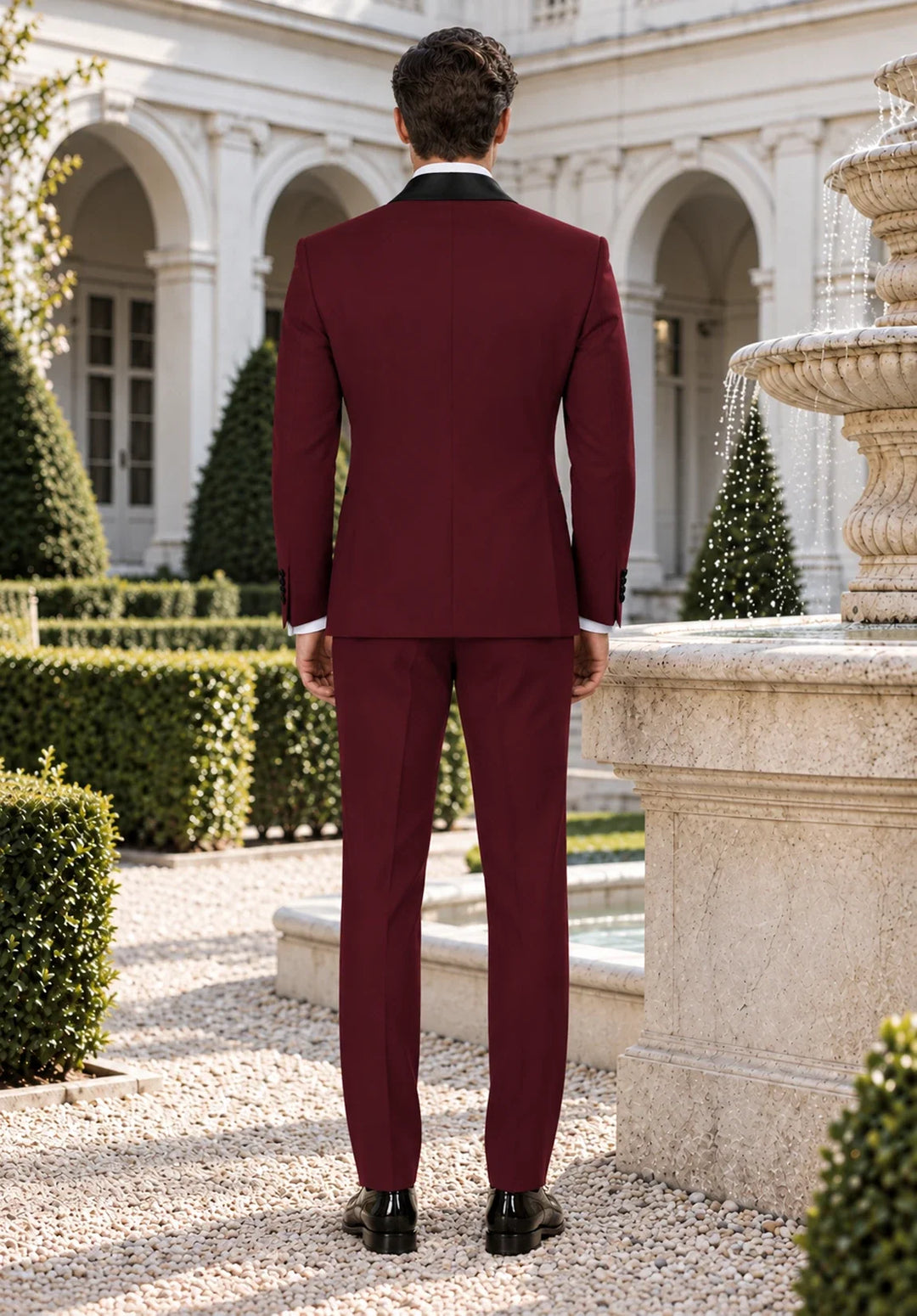 Men's Slim-Fit Double-Breasted Two-Piece Tuxedo Suit with Contrasting Lapel