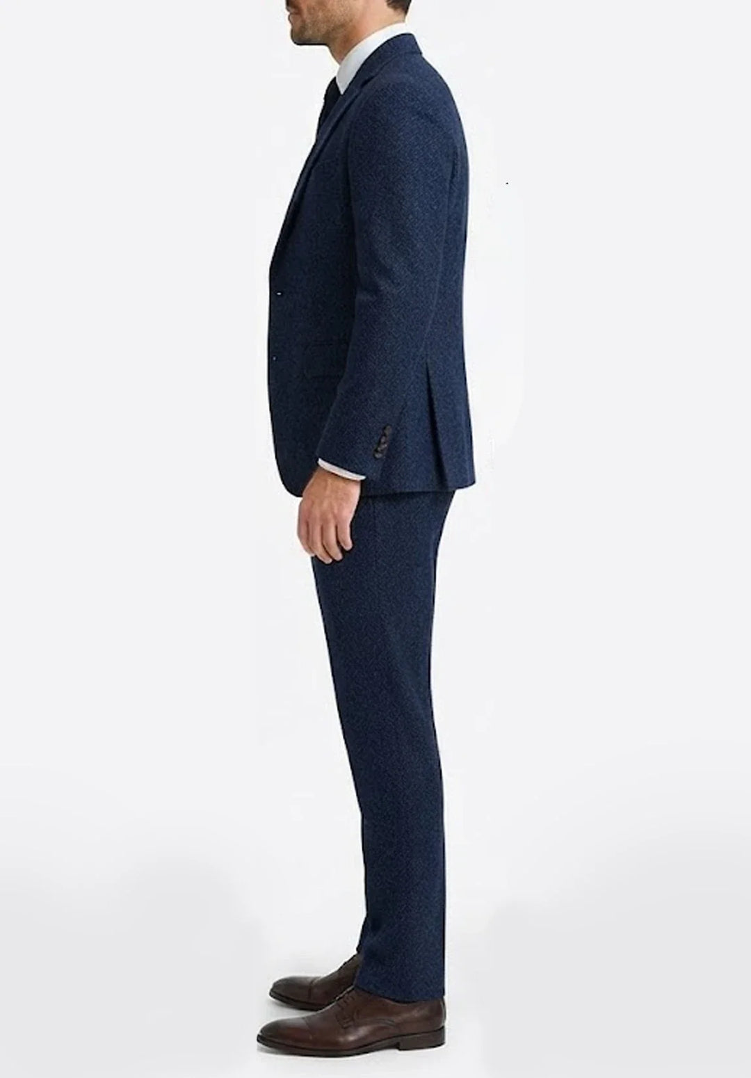 Costume Trois Pièces Homme Coupe Slim en Chevrons avec Col Notch et Gilet Cinq Boutons