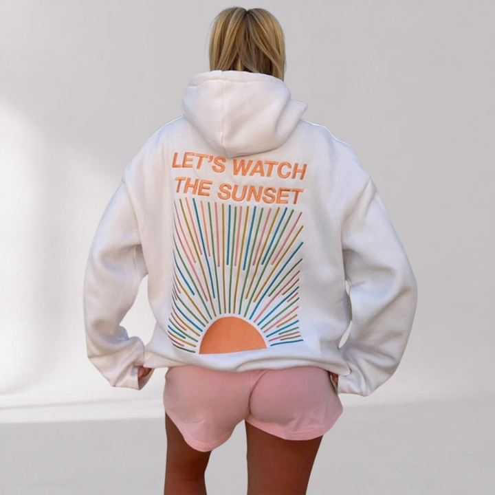Sweat à Capuche Oversize Femme – Imprimé Sunset au Dos