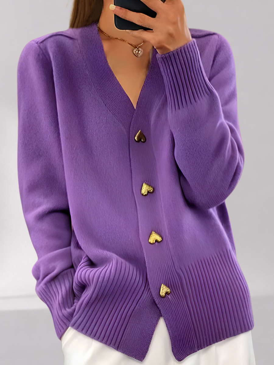Cardigan Ajusté en Coton Mélangé à Boutons Cœur