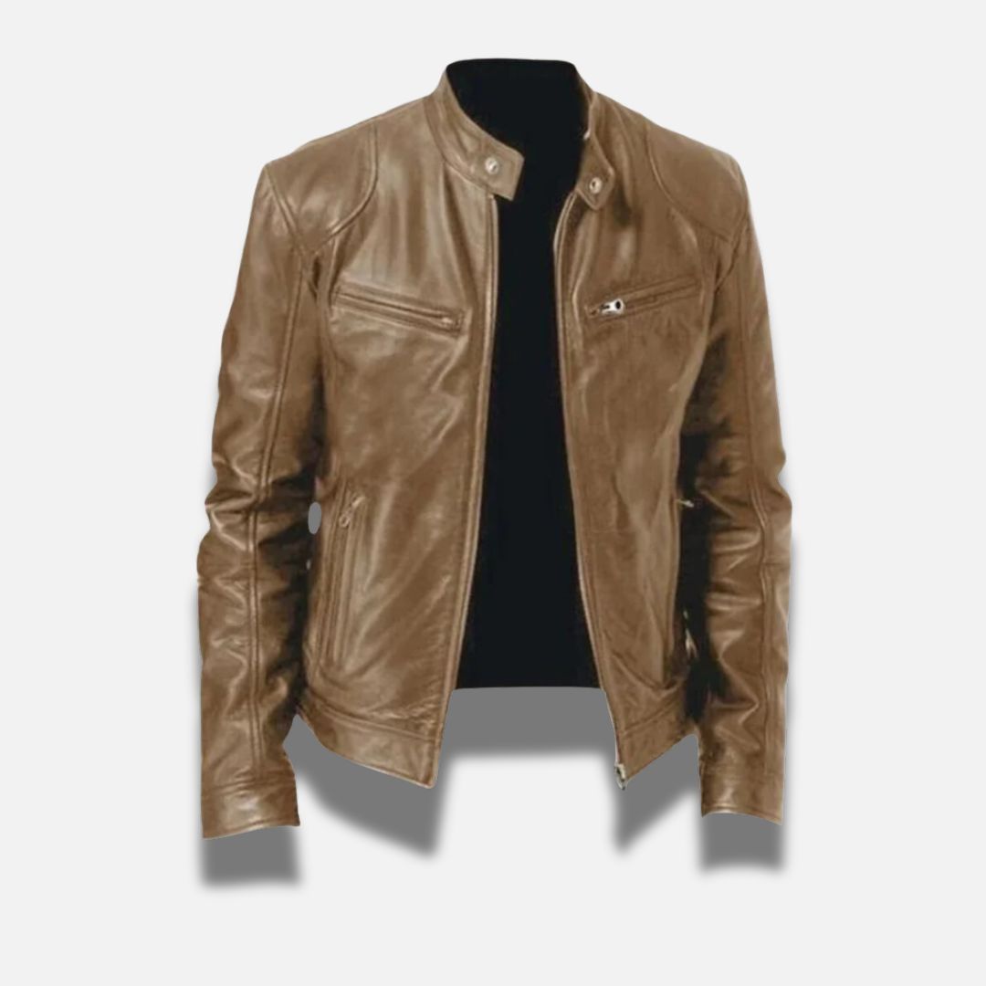 Giubbotto biker da uomo in similpelle con collo rialzato