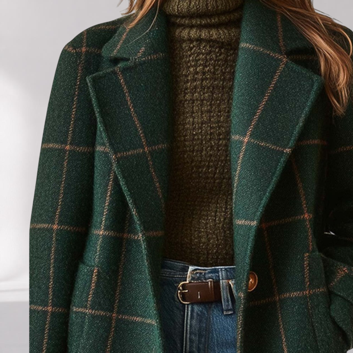 Manteau à Carreaux Femme – Coupe Cintrée et Fermeture Boutonnée