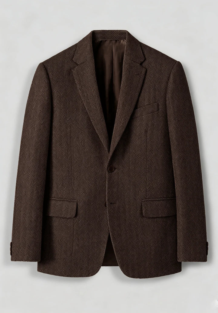 Costume Trois Pièces Homme Coupe Regular en Chevrons avec Col Notch et Poches à Rabat