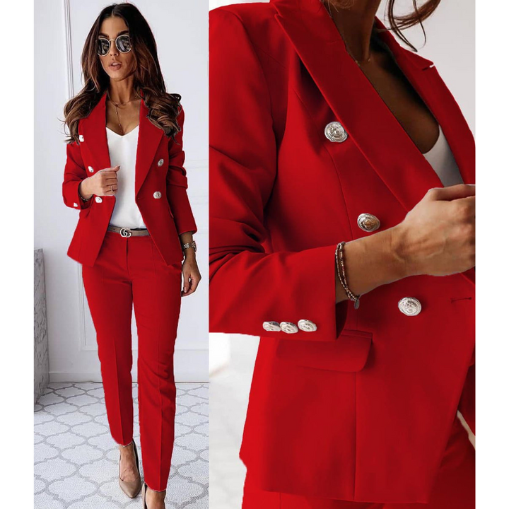 Femme Costume Blazer-pantalon Élégant À Double Boutonnage | Formel