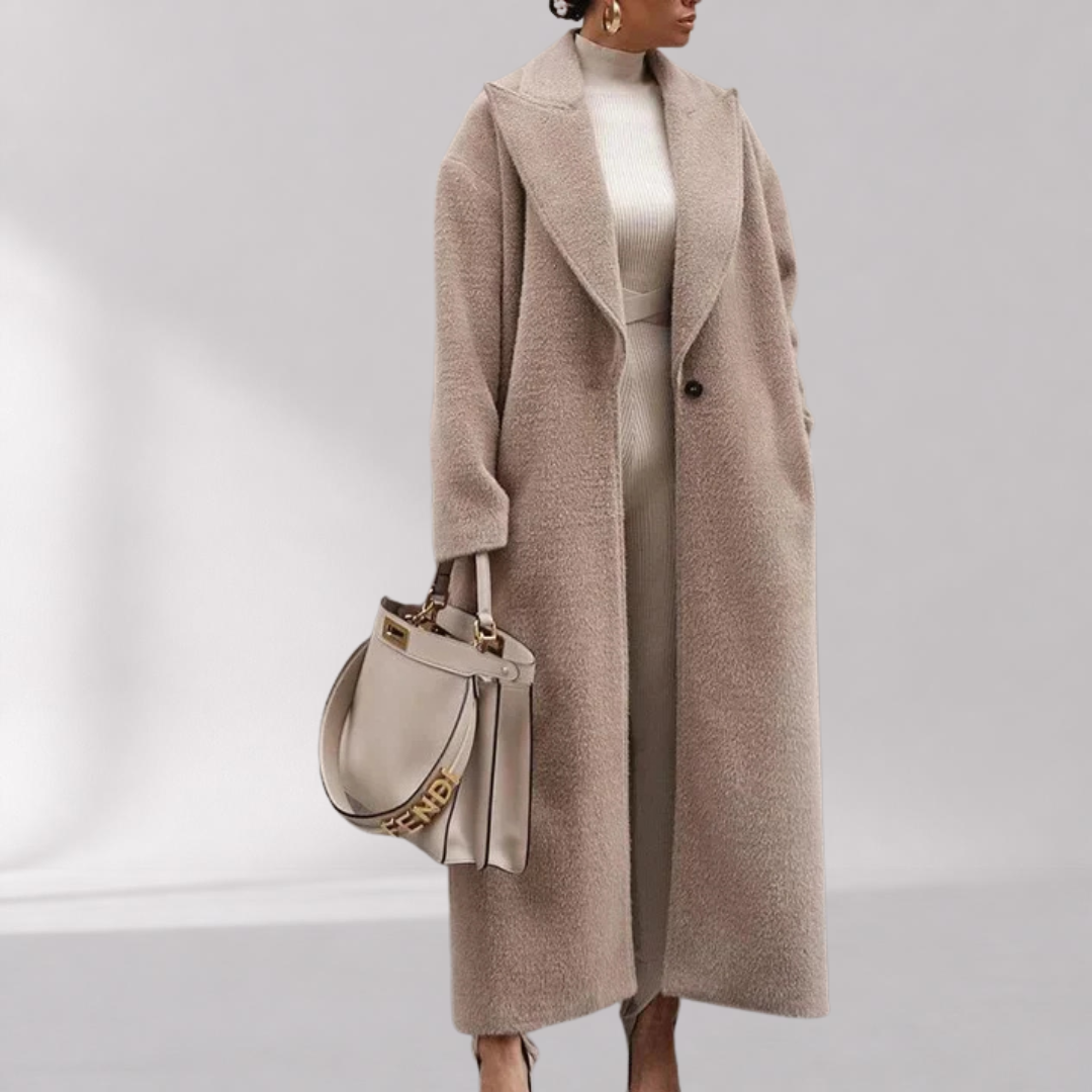 Manteau Long Polaire Femme en Polyester à Large Col Rabattu