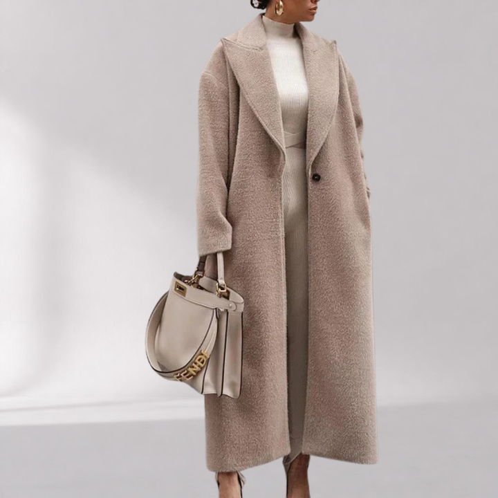 Manteau Long Polaire Femme en Polyester à Large Col Rabattu