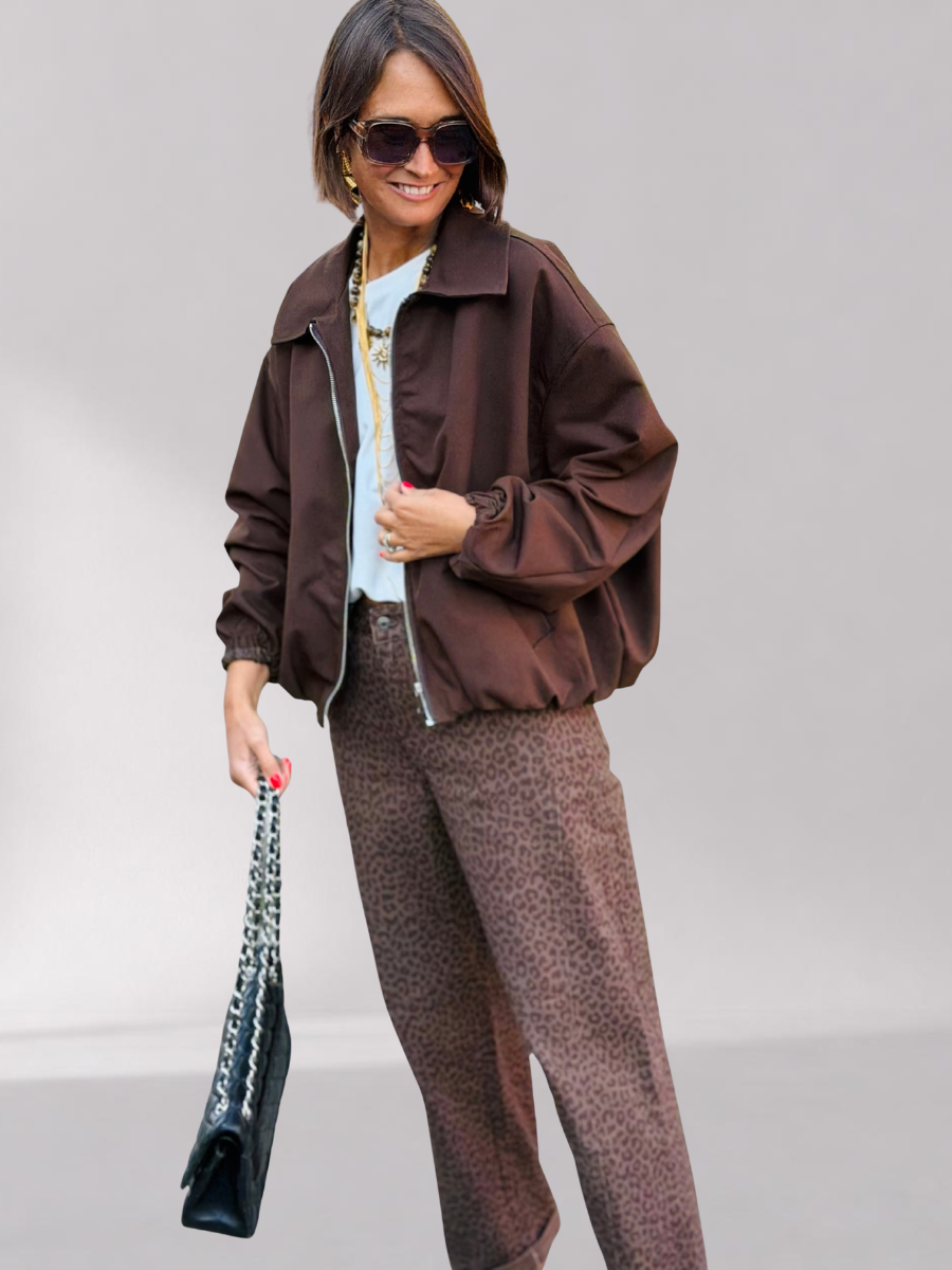 Femme – Bomber Chocolat – Coupe Ample Taille Unique