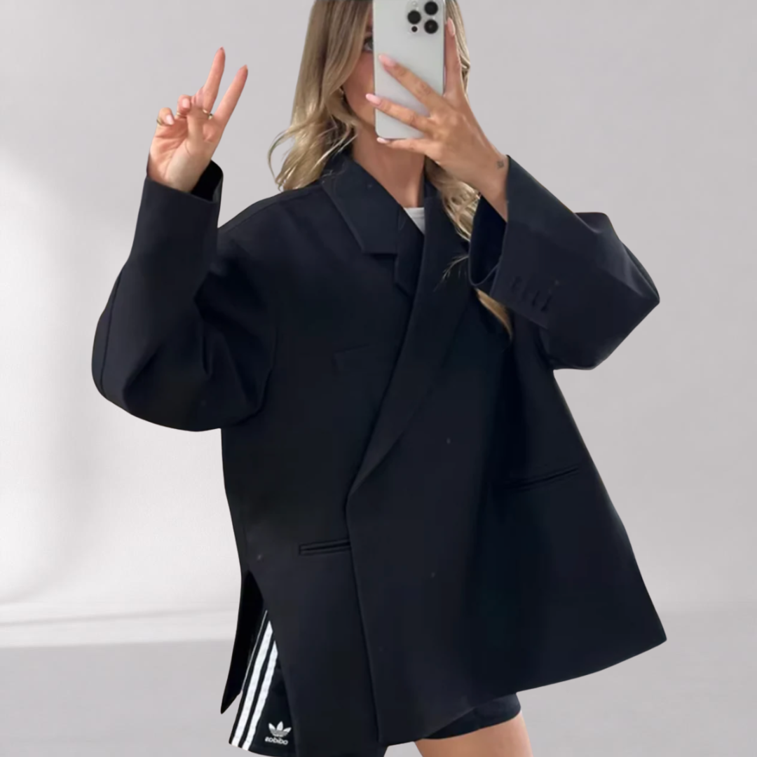 Blazer Oversize Femme – Col à Revers et Fermeture Boutonnée