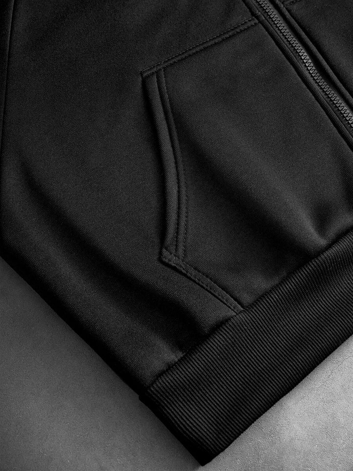 Krótka męska bluza z kapturem, zapinana na zamek, ze sznurkiem i podwójnym zapięciem
