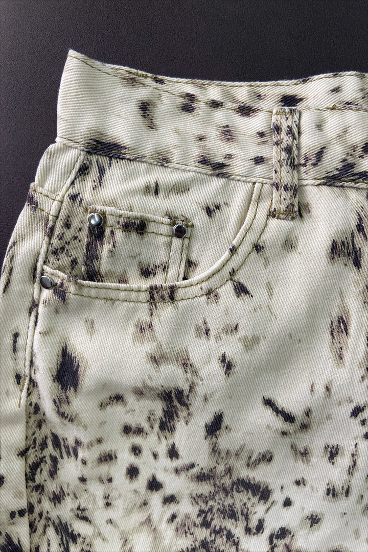 Jeans met luipaardprint, wijde pijpen - hoge taille, los model