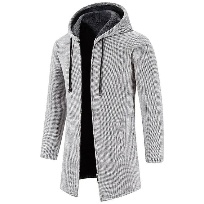 Manteau Long à Capuche en Maille Chinée pour Homme