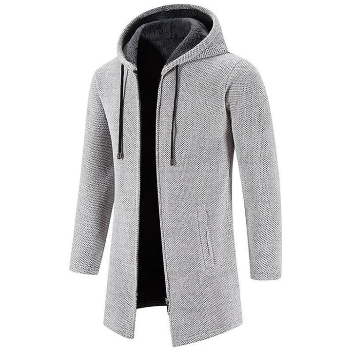 Manteau Long à Capuche en Maille Chinée pour Homme