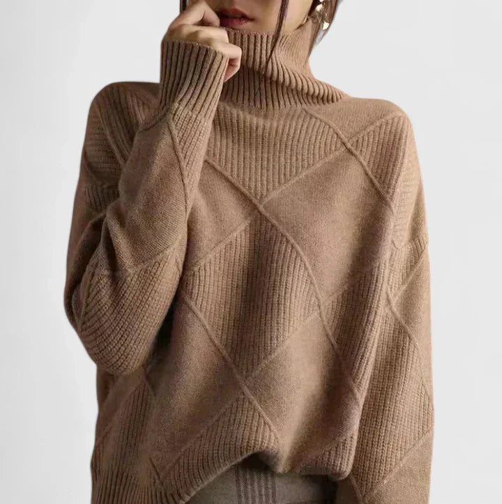 Pullover da donna in maglia a collo alto - testurizzato, vestibilità casual