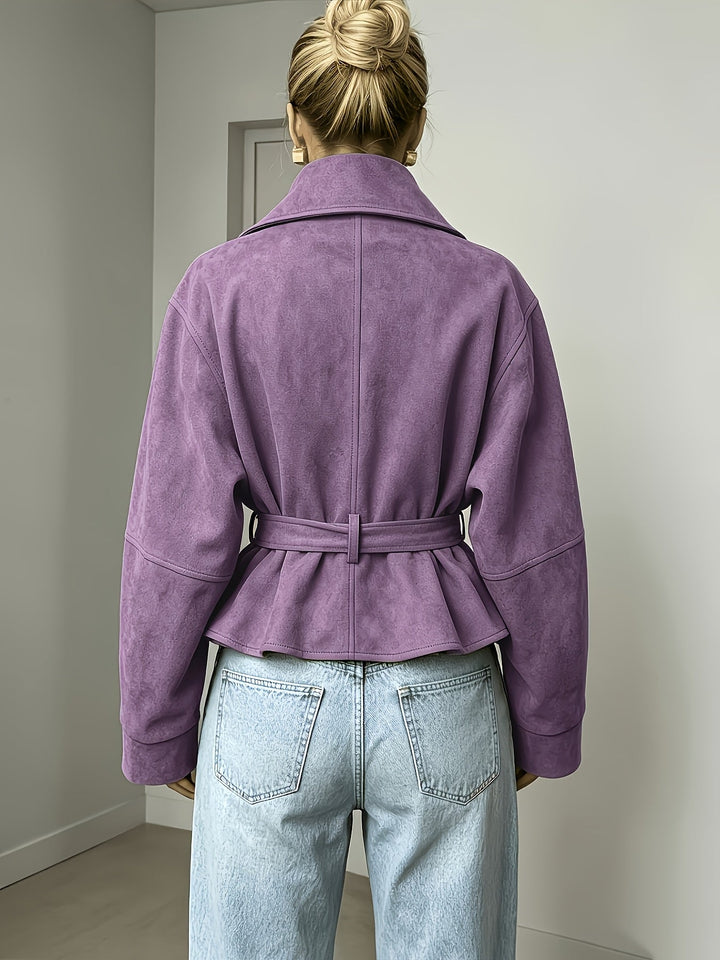 Veste Femme Col Montant Ceinturée En Daim Avec Manches Longues