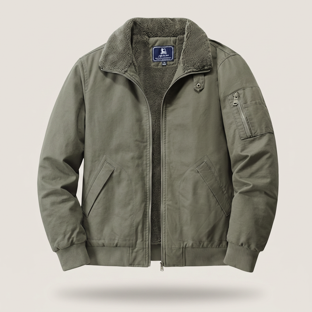 Bomberjacke aus Canvas für Herren mit Sherpa-Futter, Reißverschluss und Taschen