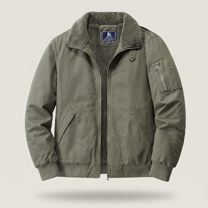Bomberjacke aus Canvas für Herren mit Sherpa-Futter, Reißverschluss und Taschen