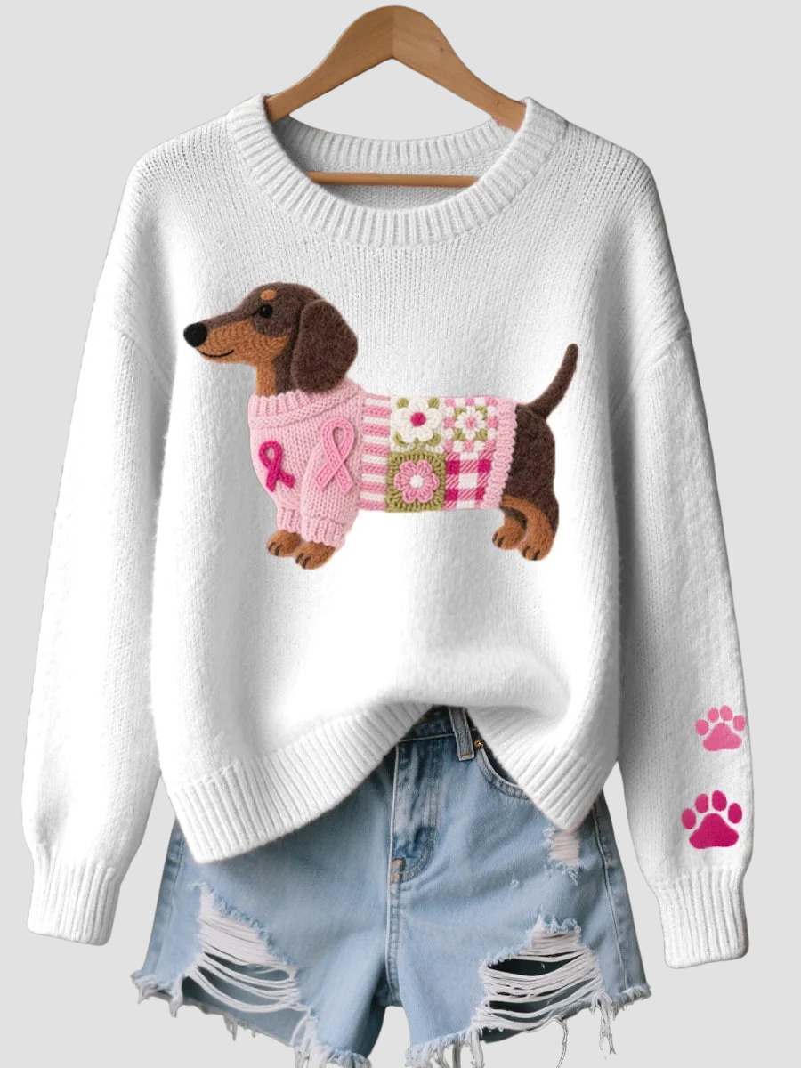 Odette | Pull Femme en Maille à Motif Teckel