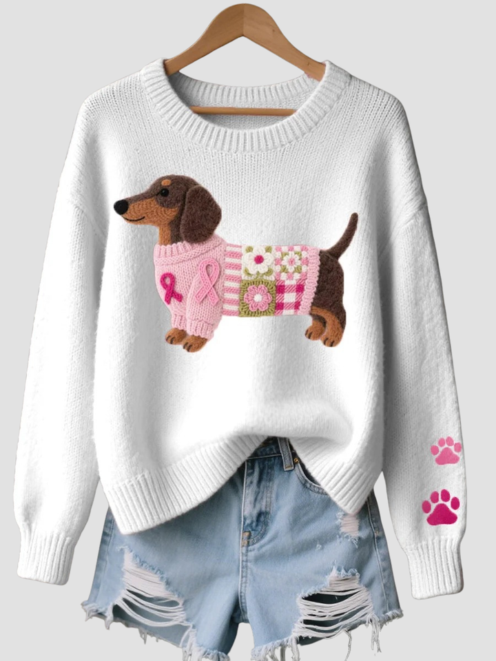 Odette | Pull Femme en Maille à Motif Teckel