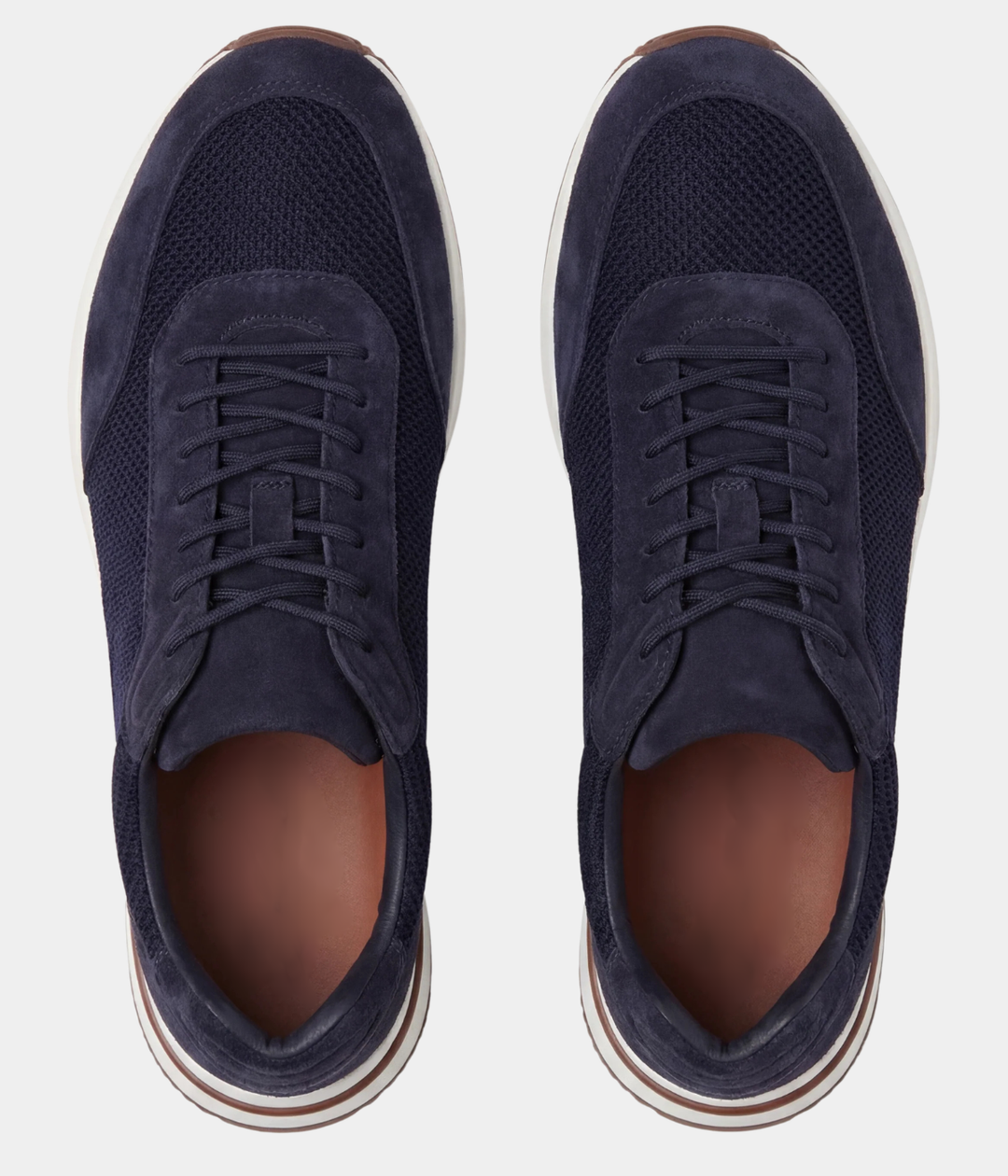 Baskets Homme Bleu Marine Suede & Mesh Basses de Marche avec Semelle Blanche