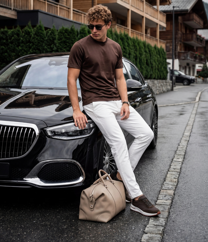 Baskets Homme Marron Suede & Mesh Basses de Marche avec Semelle Blanche