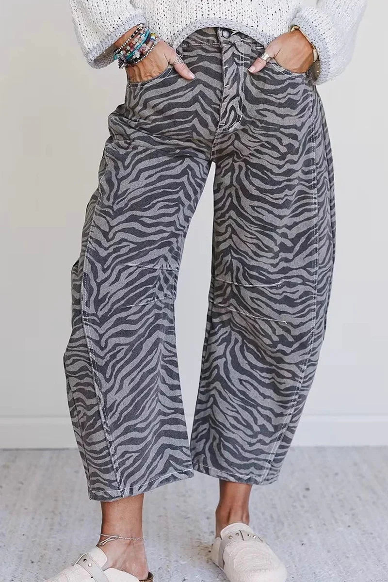 Damesjeans met zebraprint - hoge taille, cropped model