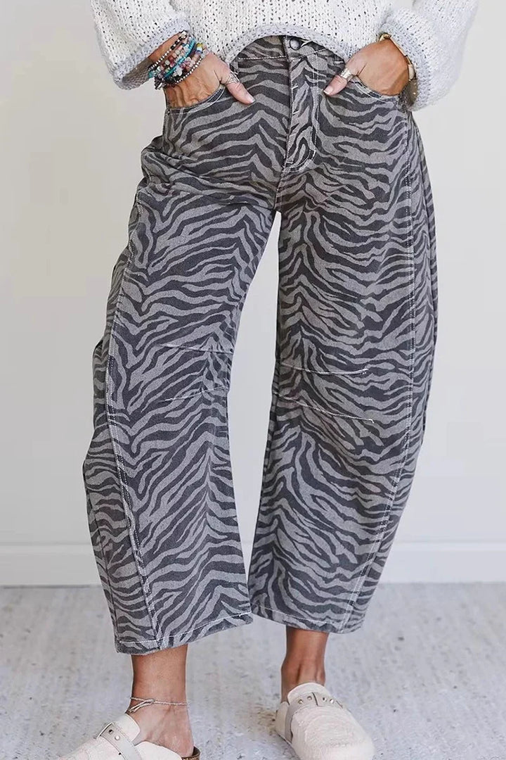 Damesjeans met zebraprint - hoge taille, cropped model