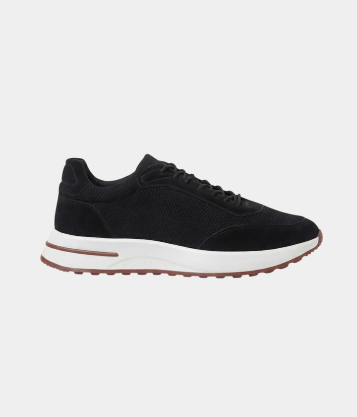 Baskets Homme Noir Suede & Mesh Basses de Marche avec Semelle Blanche
