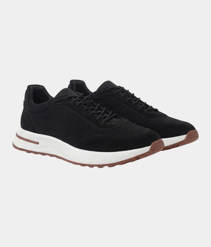 Baskets Homme Noir Suede & Mesh Basses de Marche avec Semelle Blanche