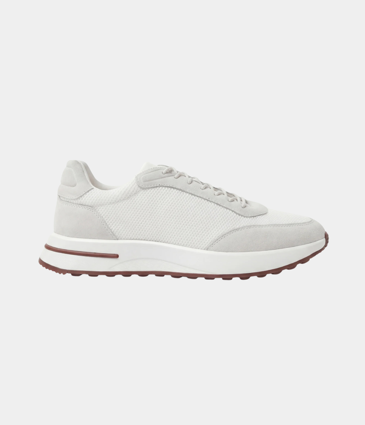 Baskets Homme Blanc Suede & Mesh Basses de Marche avec Semelle Blanche