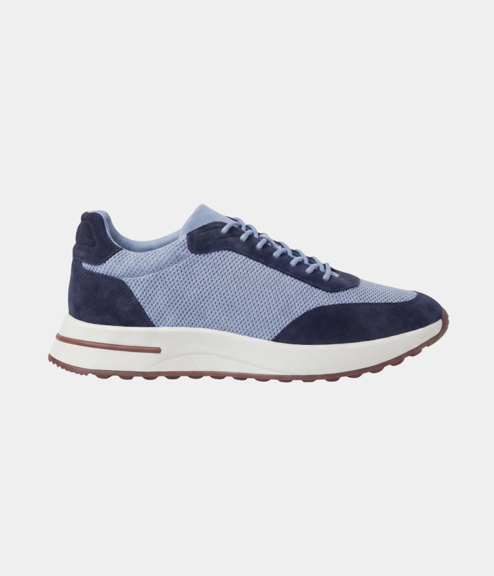 Baskets Homme Bleu Clair Suede & Mesh Basses de Marche avec Semelle Blanche
