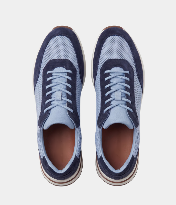 Baskets Homme Bleu Clair Suede & Mesh Basses de Marche avec Semelle Blanche