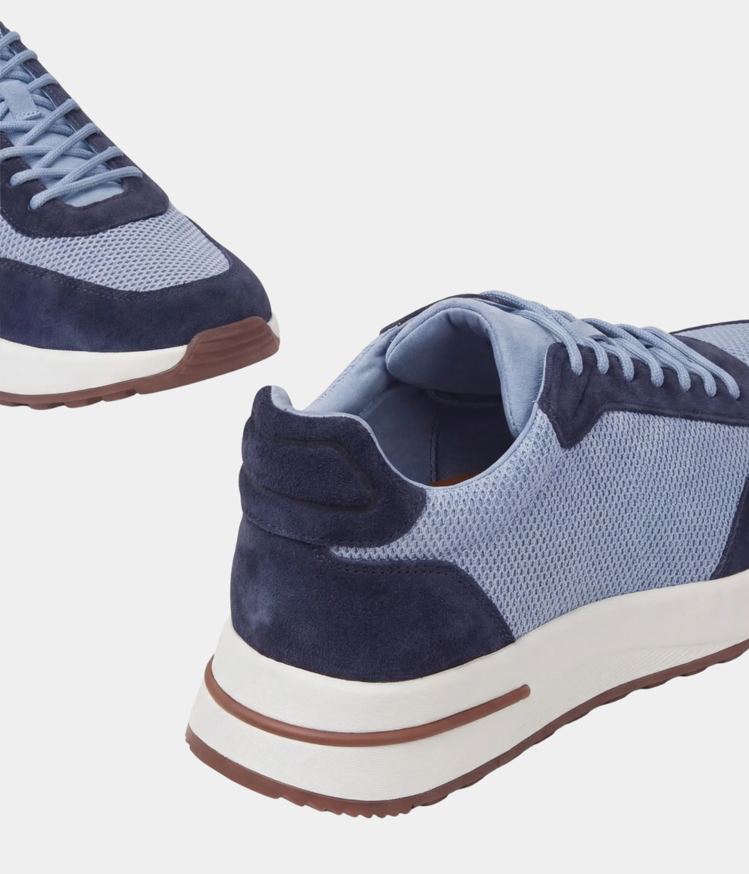 Baskets Homme Bleu Clair Suede & Mesh Basses de Marche avec Semelle Blanche