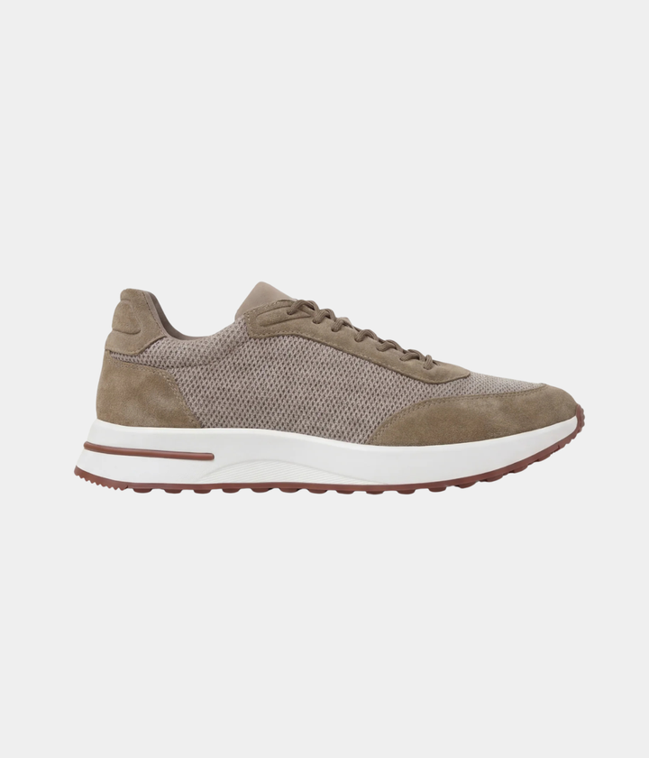 Baskets Homme Taupe Suede & Mesh Basses de Marche avec Semelle Blanche
