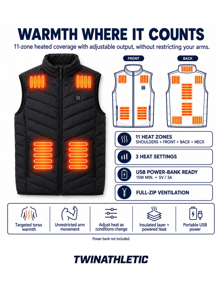 Women's Quilted Heated Vest with Stand-Up Collar and Zippered Pockets
