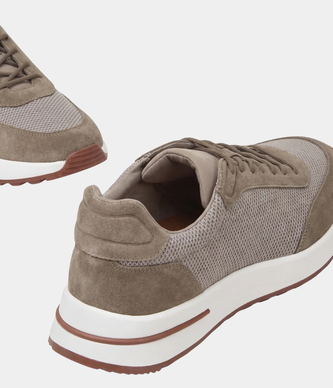Baskets Homme Taupe Suede & Mesh Basses de Marche avec Semelle Blanche