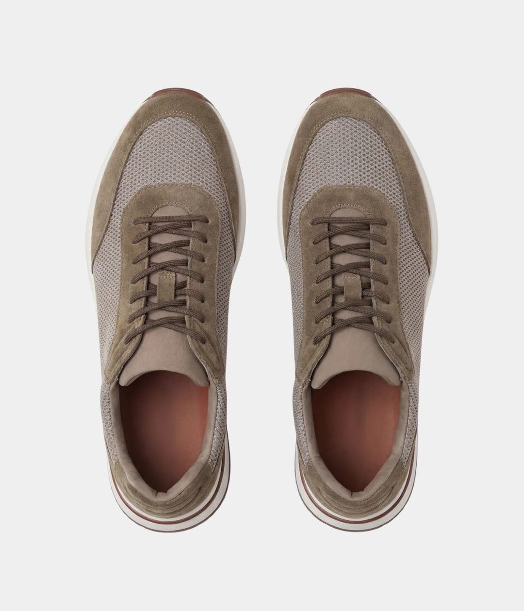 Baskets Homme Taupe Suede & Mesh Basses de Marche avec Semelle Blanche