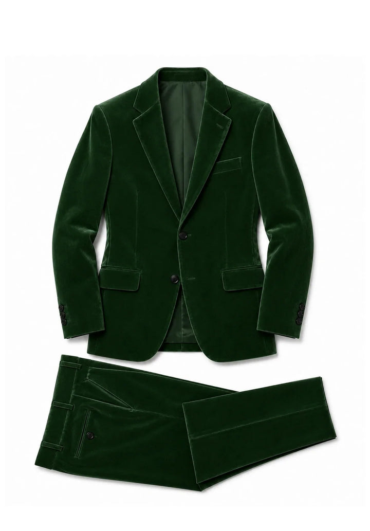 Men's Regular-Fit Two-Piece Velvet Suit with Notch Lapel and Patch Pockets