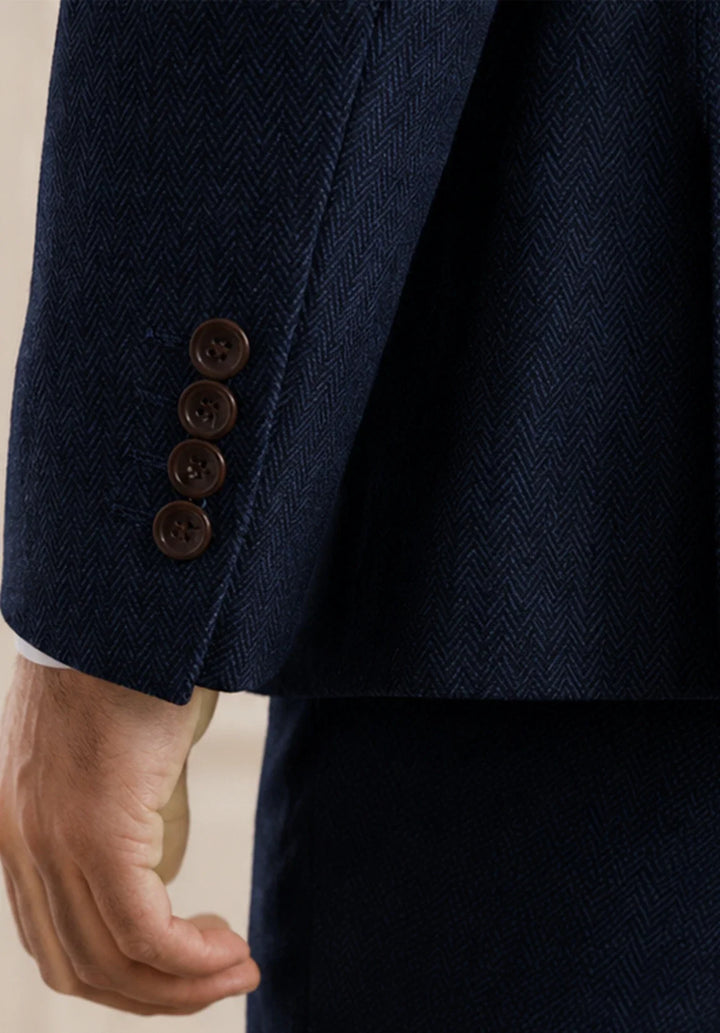 Men’s Regular-Fit Three-Piece Herringbone Suit with Buttoned Vest