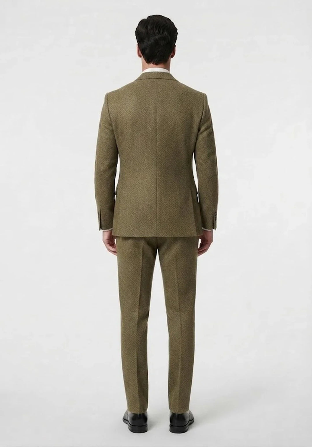 Costume Trois Pièces Homme Coupe Slim en Chevrons avec Col Notch et Gilet Assorti
