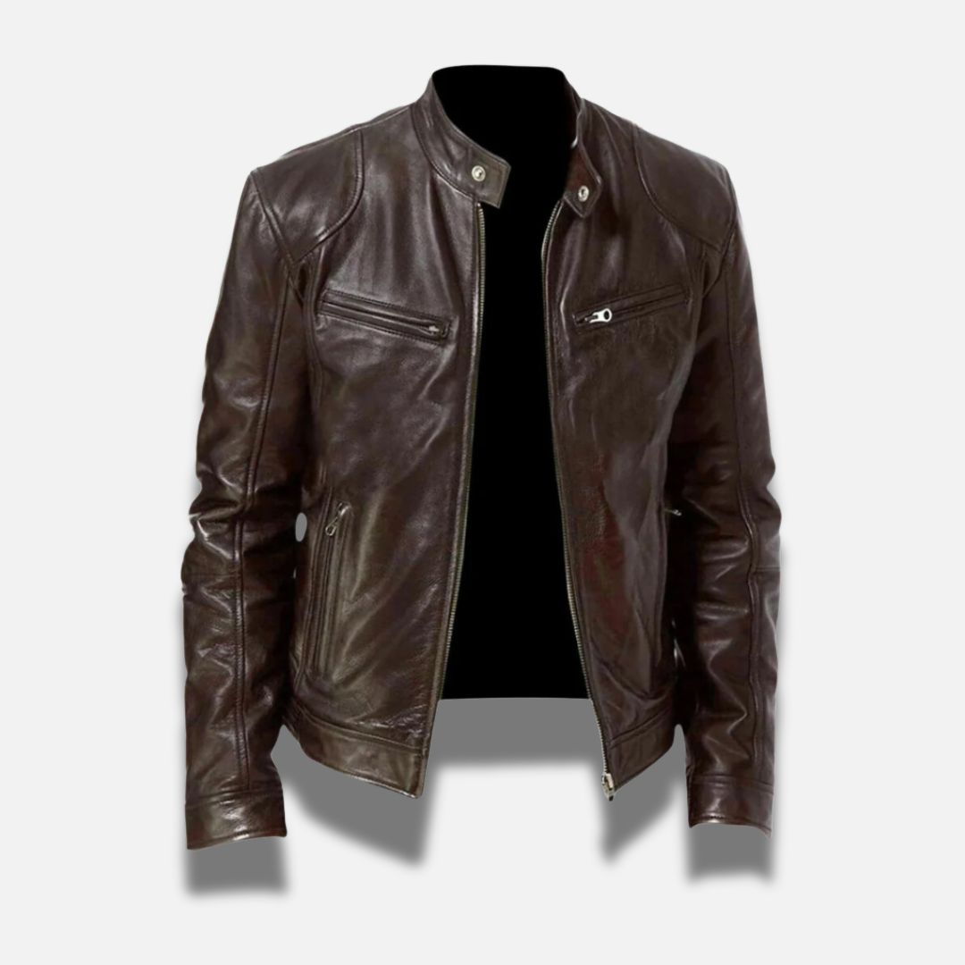 Giubbotto biker da uomo in similpelle con collo rialzato