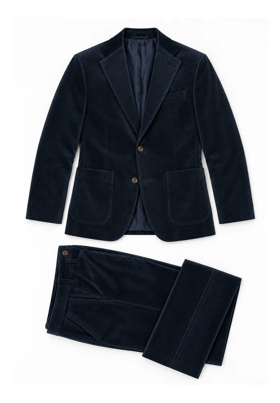 Abito da uomo a due pezzi slim fit in velluto a coste con revers a lancia e taschino sul petto