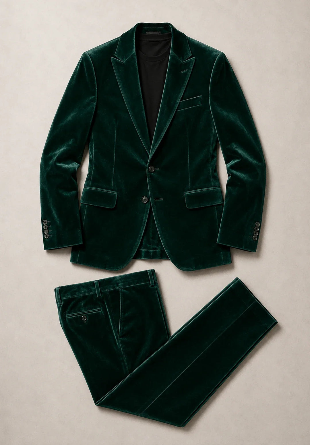Completo da uomo in velluto due pezzi dal taglio regular, con revers a lancia e pantaloni dritti